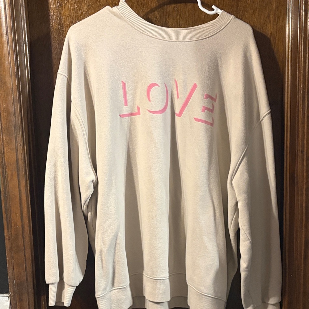 Wild Fable Beige Sweater with Pink Love Print